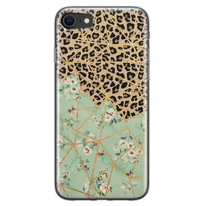 Leuke Telefoonhoesjes iPhone SE 2020 siliconen hoesje - Luipaard flower print