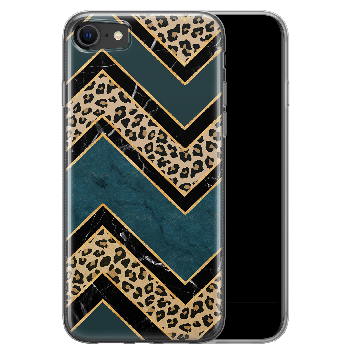 Leuke Telefoonhoesjes iPhone SE 2020 siliconen hoesje - Luipaard zigzag