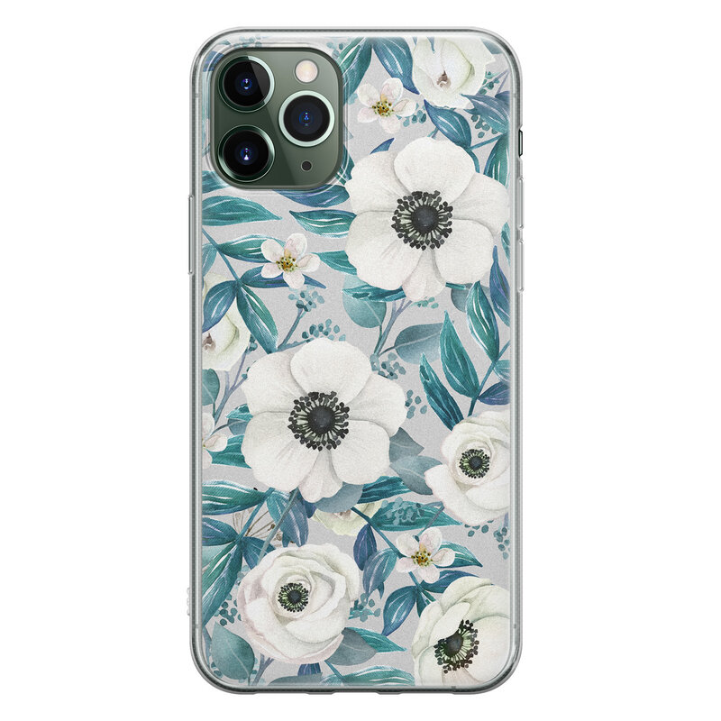 Leuke Telefoonhoesjes iPhone 11 Pro siliconen hoesje - Witte bloemen