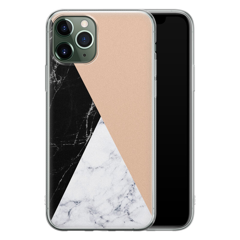 Leuke Telefoonhoesjes iPhone 11 Pro siliconen hoesje - Marmer zwart bruin