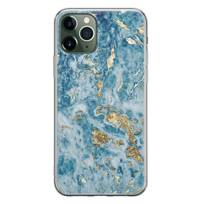Leuke Telefoonhoesjes iPhone 11 Pro siliconen hoesje - Goud blauw marmer