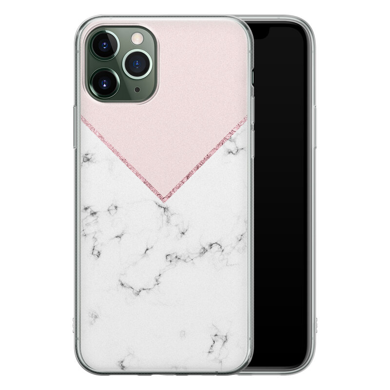 Leuke Telefoonhoesjes iPhone 11 Pro siliconen hoesje - Marmer roze grijs
