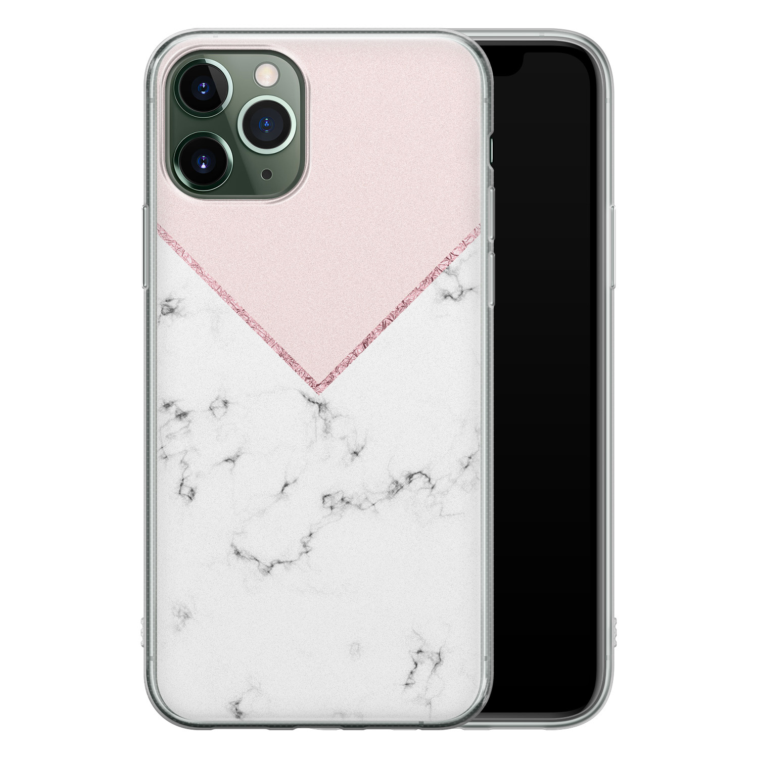 Leuke Telefoonhoesjes iPhone 11 Pro siliconen hoesje - Marmer roze grijs
