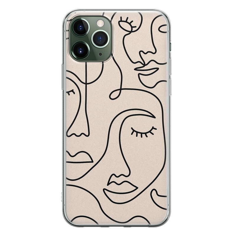 Leuke Telefoonhoesjes iPhone 11 Pro siliconen hoesje - Abstract gezicht lijnen