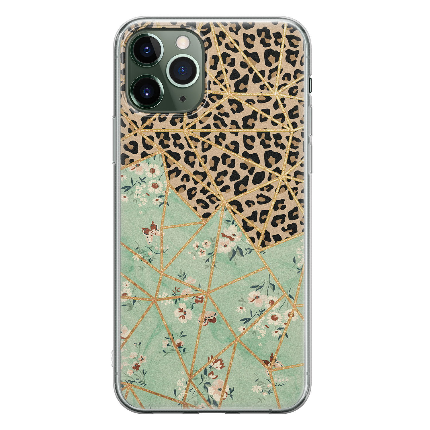 Leuke Telefoonhoesjes iPhone 11 Pro siliconen hoesje - Luipaard flower print