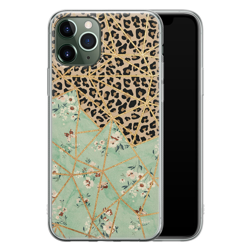 Leuke Telefoonhoesjes iPhone 11 Pro siliconen hoesje - Luipaard flower print
