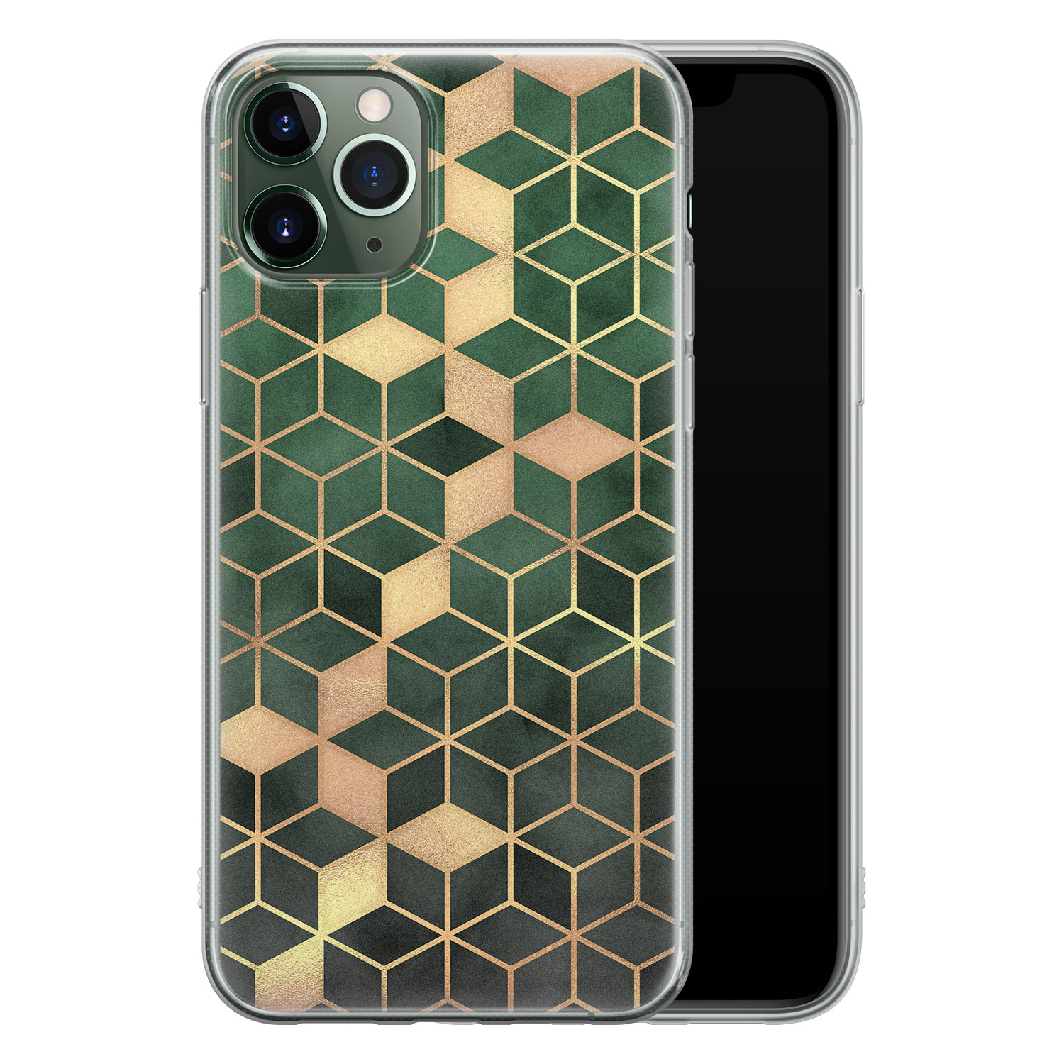 Leuke Telefoonhoesjes iPhone 11 Pro Max siliconen hoesje - Green cubes