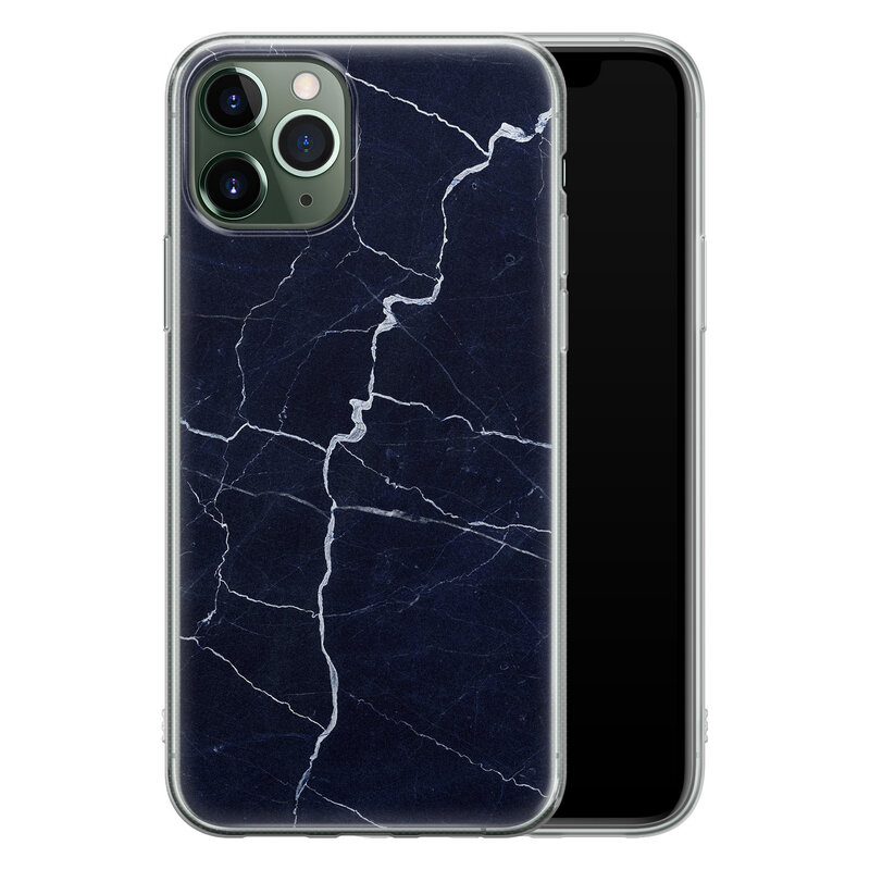 Leuke Telefoonhoesjes iPhone 11 Pro Max siliconen hoesje - Marmer navy blauw