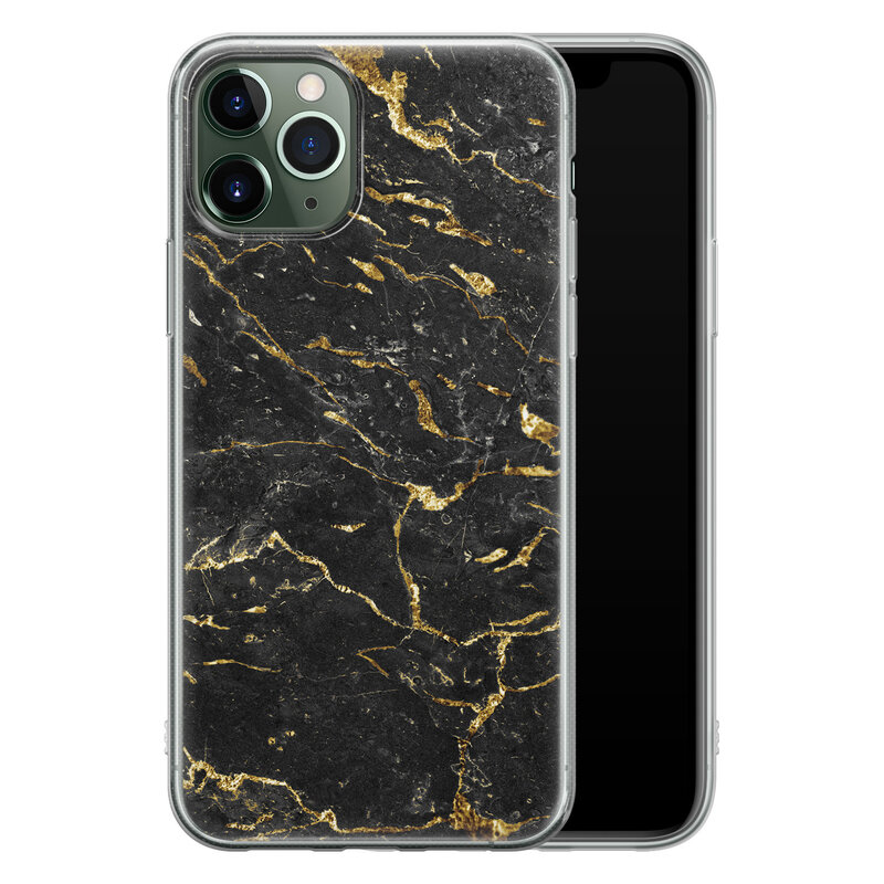 Leuke Telefoonhoesjes iPhone 11 Pro Max siliconen hoesje - Marmer zwart goud