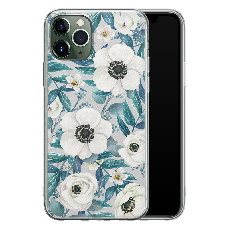 Leuke Telefoonhoesjes iPhone 11 Pro Max siliconen hoesje - Witte bloemen