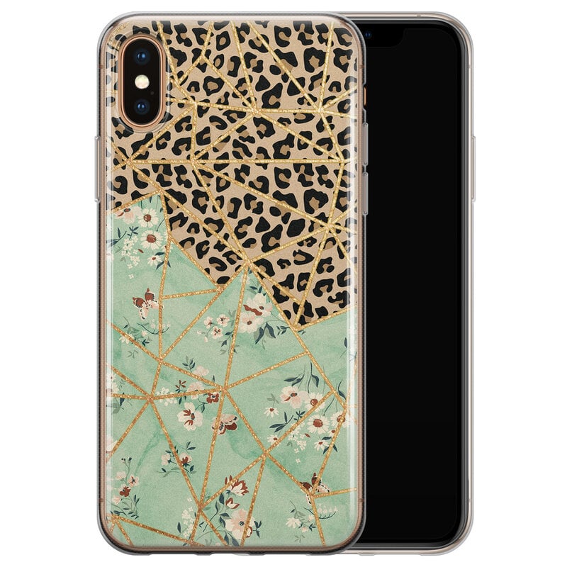 Leuke Telefoonhoesjes iPhone XS Max siliconen hoesje - Luipaard flower print