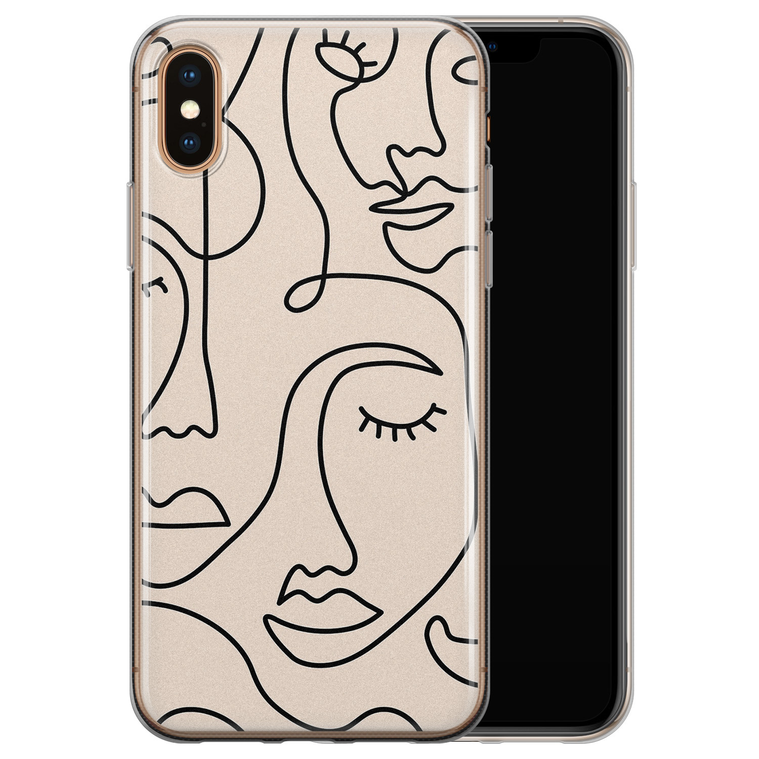 Leuke Telefoonhoesjes iPhone XS Max siliconen hoesje - Abstract gezicht lijnen