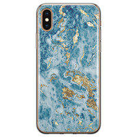 Leuke Telefoonhoesjes iPhone XS Max siliconen hoesje - Goud blauw marmer