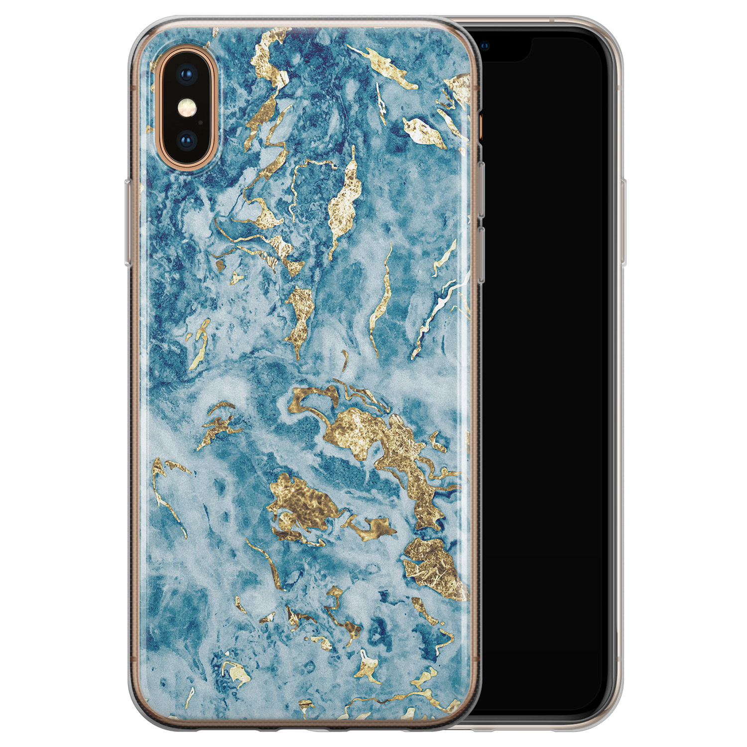 Leuke Telefoonhoesjes iPhone XS Max siliconen hoesje - Goud blauw marmer