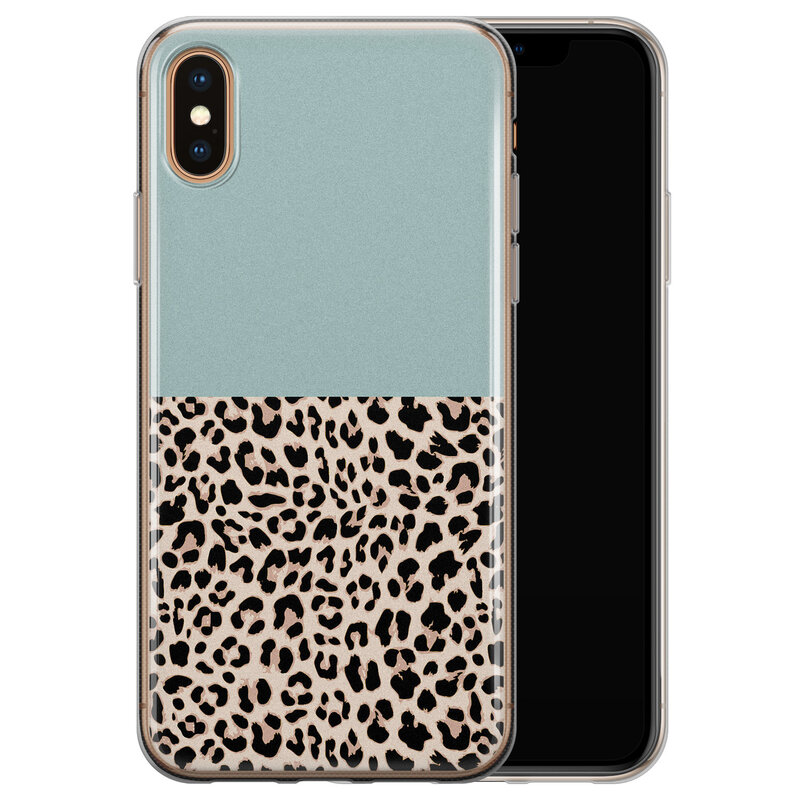 Leuke Telefoonhoesjes iPhone XS Max siliconen hoesje - Luipaard mint