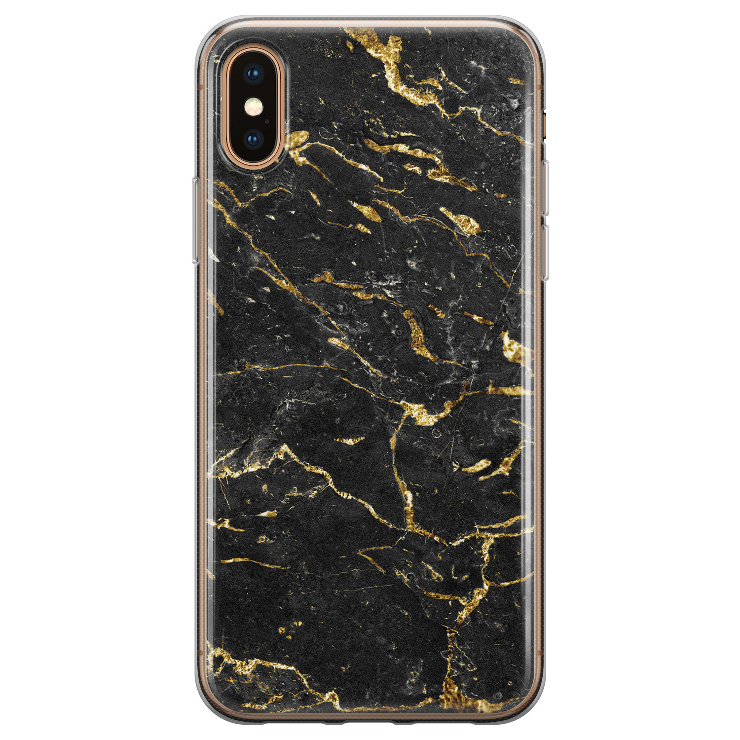 Leuke Telefoonhoesjes iPhone XS Max siliconen hoesje - Marmer zwart goud