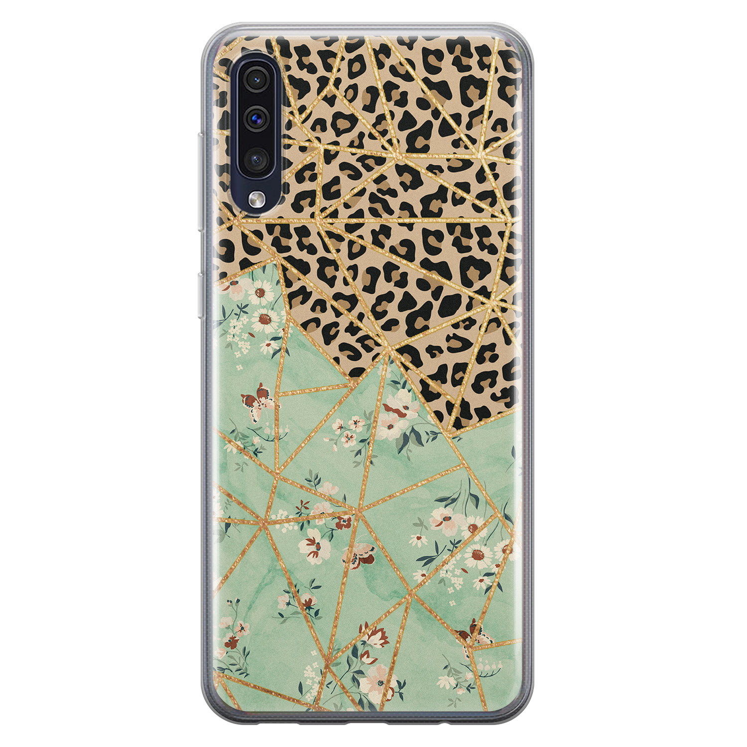 Leuke Telefoonhoesjes Samsung Galaxy A70 siliconen hoesje - Luipaard flower print Leuke