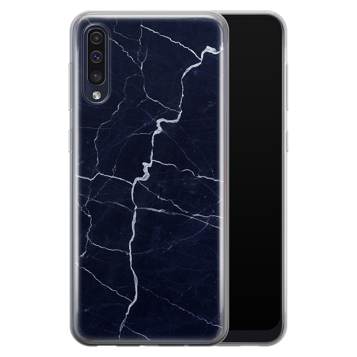 Leuke Telefoonhoesjes Samsung Galaxy A70 siliconen hoesje - Marmer navy blauw