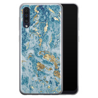 Leuke Telefoonhoesjes Samsung Galaxy A70 siliconen hoesje - Goud blauw marmer