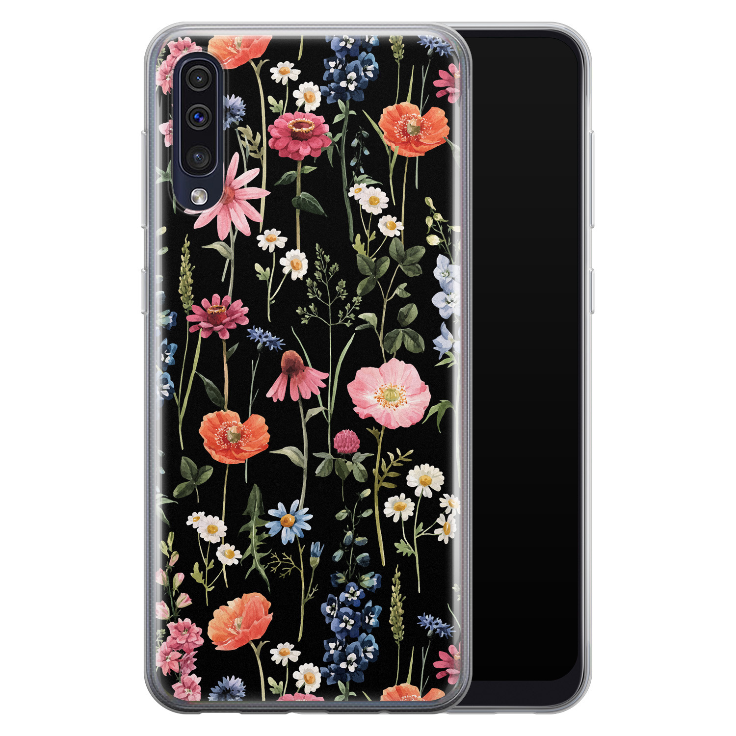 Leuke Telefoonhoesjes Samsung Galaxy A70 siliconen hoesje - Dark flowers