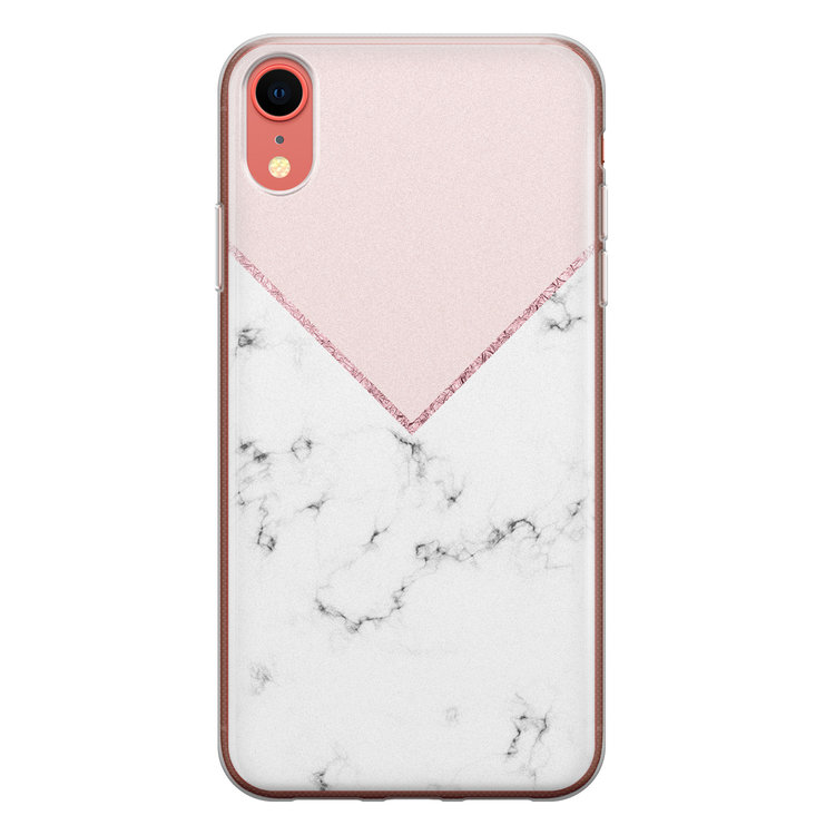 Leuke Telefoonhoesjes iPhone XR siliconen hoesje - Marmer roze grijs