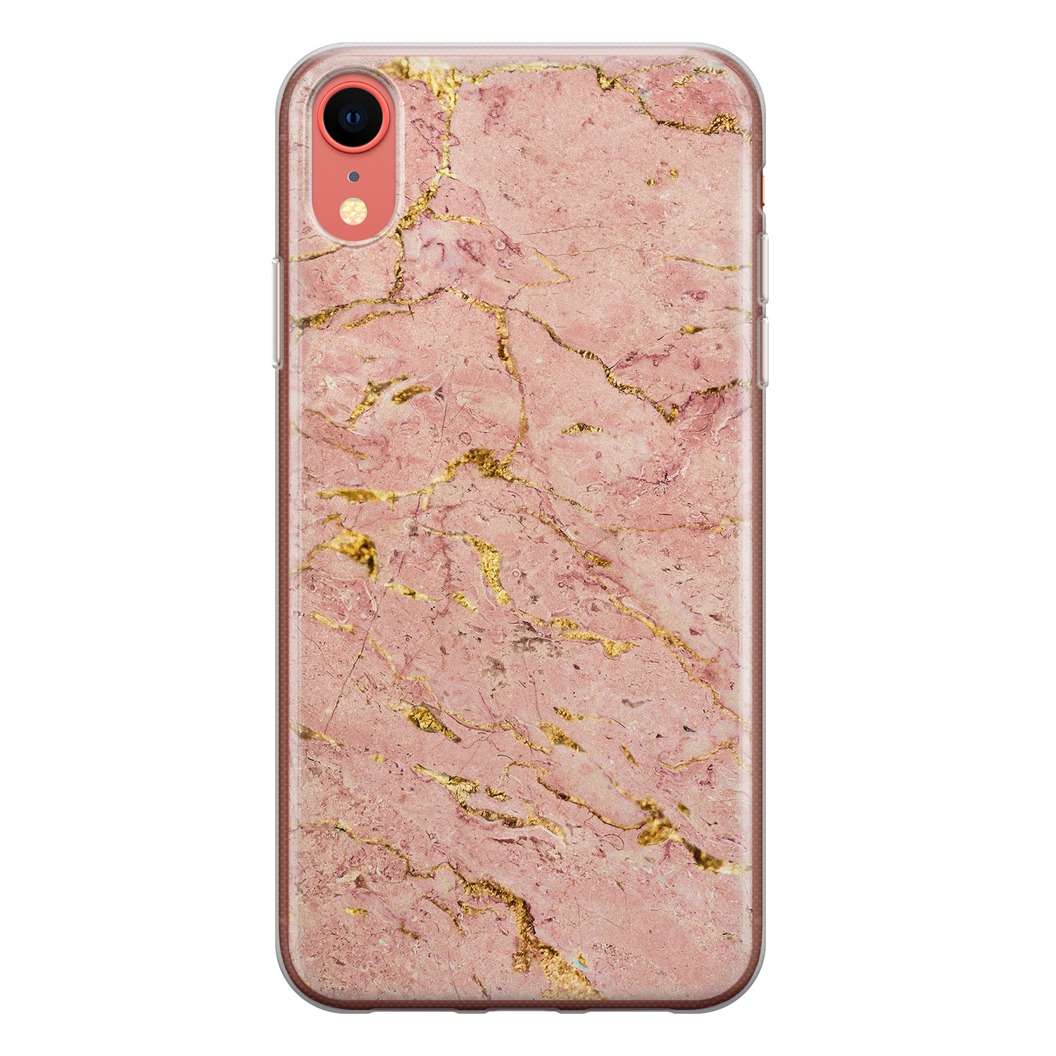 Leuke Telefoonhoesjes iPhone XR siliconen hoesje - Marmer roze goud