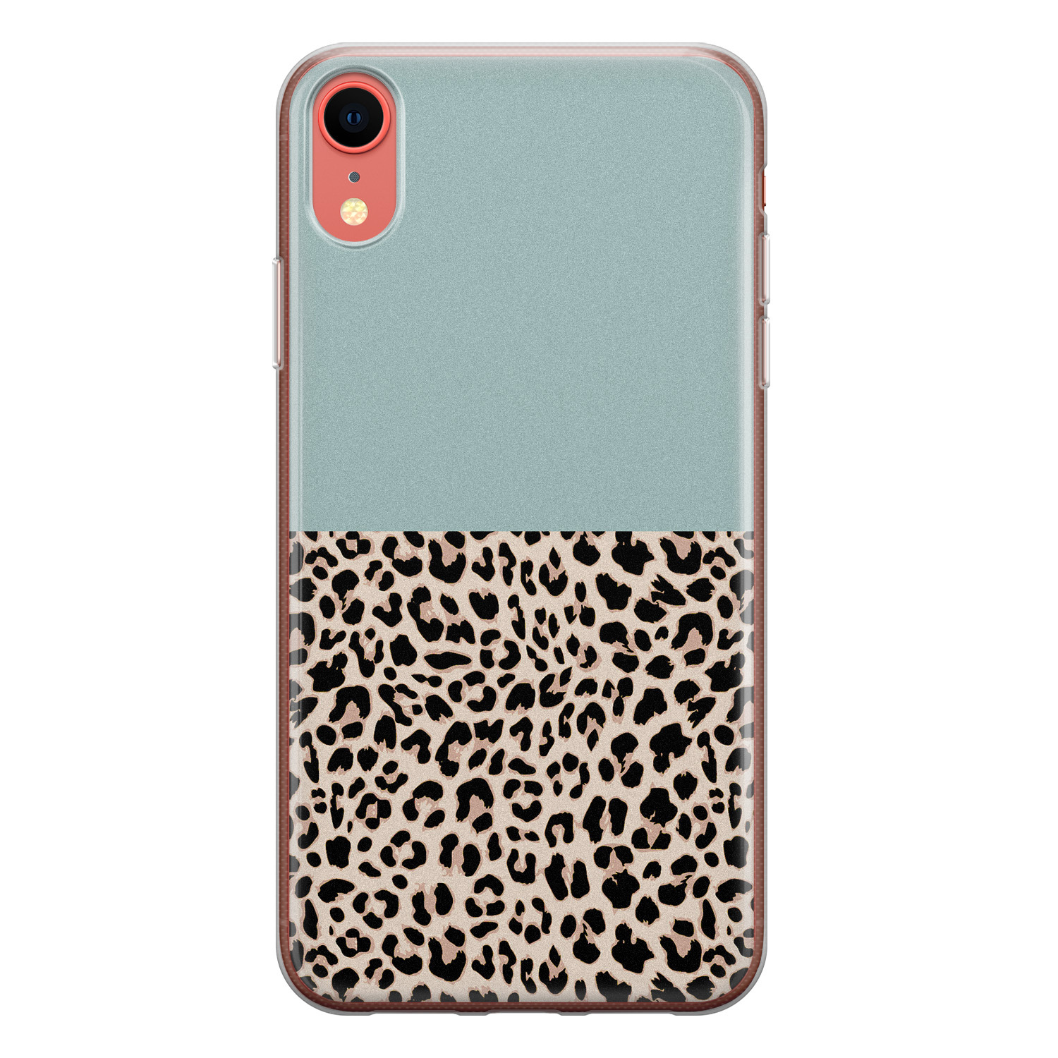 Leuke Telefoonhoesjes iPhone XR siliconen hoesje - Luipaard mint