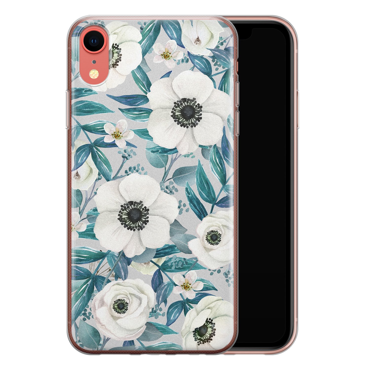 Leuke Telefoonhoesjes iPhone XR siliconen hoesje - Witte bloemen