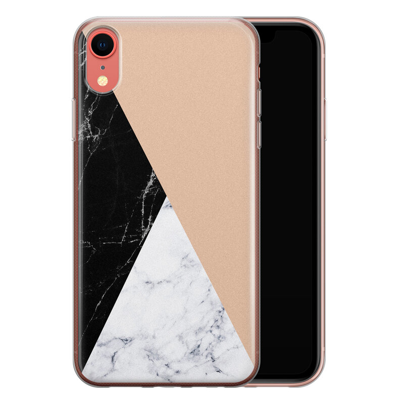 Leuke Telefoonhoesjes iPhone XR siliconen hoesje - Marmer zwart bruin