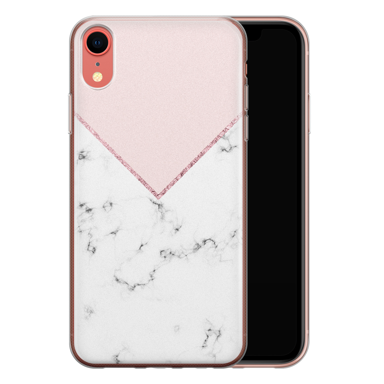 Leuke Telefoonhoesjes iPhone XR siliconen hoesje - Marmer roze grijs