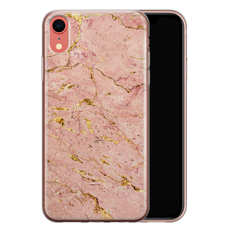 Leuke Telefoonhoesjes iPhone XR siliconen hoesje - Marmer roze goud