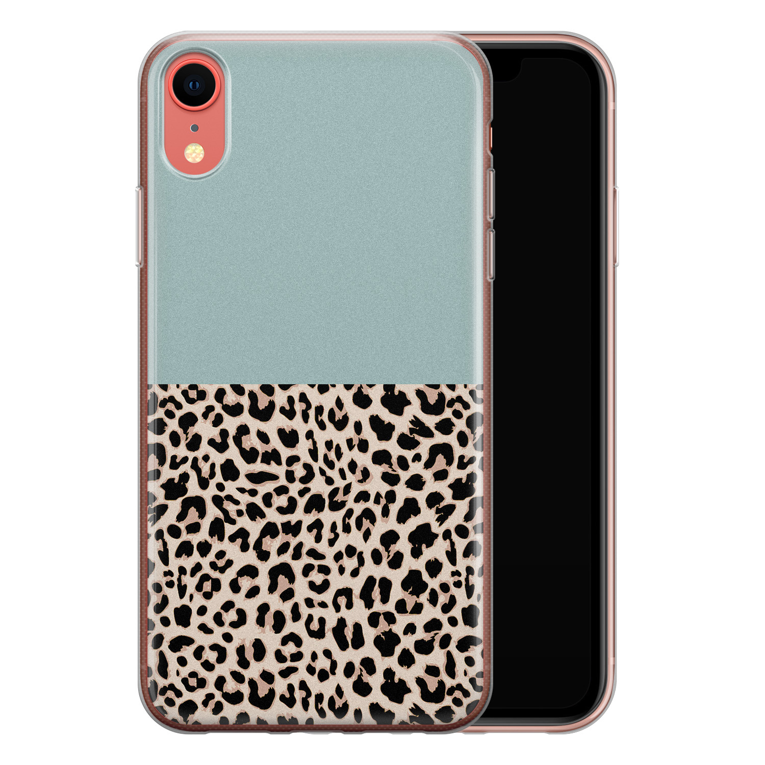 Leuke Telefoonhoesjes iPhone XR siliconen hoesje - Luipaard mint