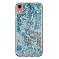 Leuke Telefoonhoesjes iPhone XR siliconen hoesje - Goud blauw marmer