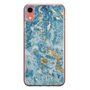 Leuke Telefoonhoesjes iPhone XR siliconen hoesje - Goud blauw marmer