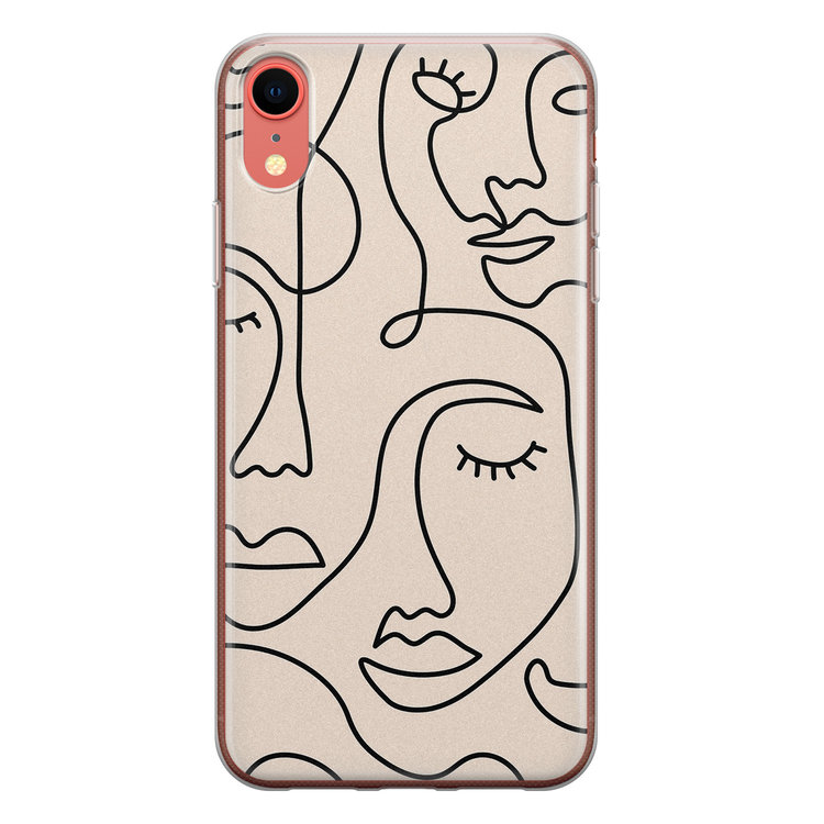 Leuke Telefoonhoesjes iPhone XR siliconen hoesje - Abstract gezicht lijnen