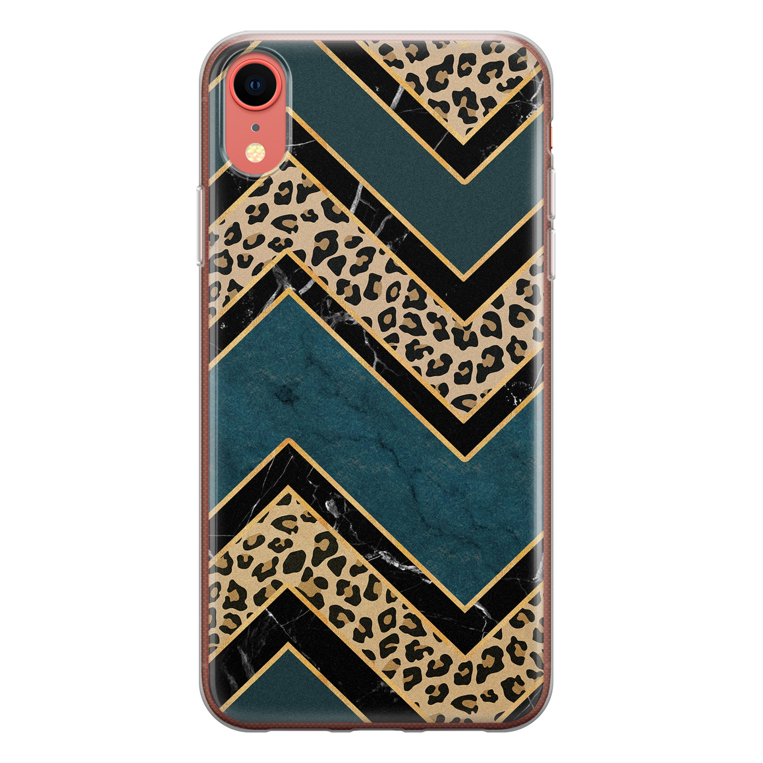 Leuke Telefoonhoesjes iPhone XR siliconen hoesje - Luipaard zigzag