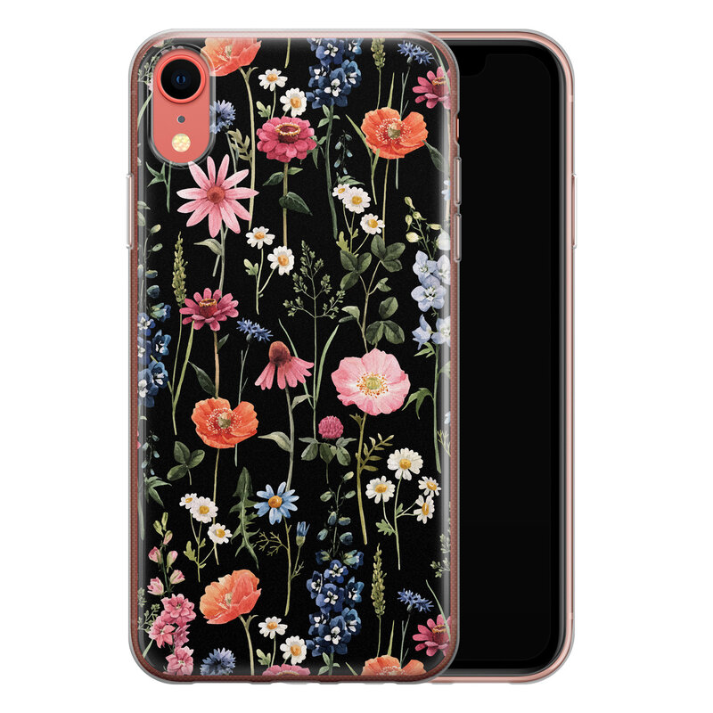 Leuke Telefoonhoesjes iPhone XR siliconen hoesje - Dark flowers