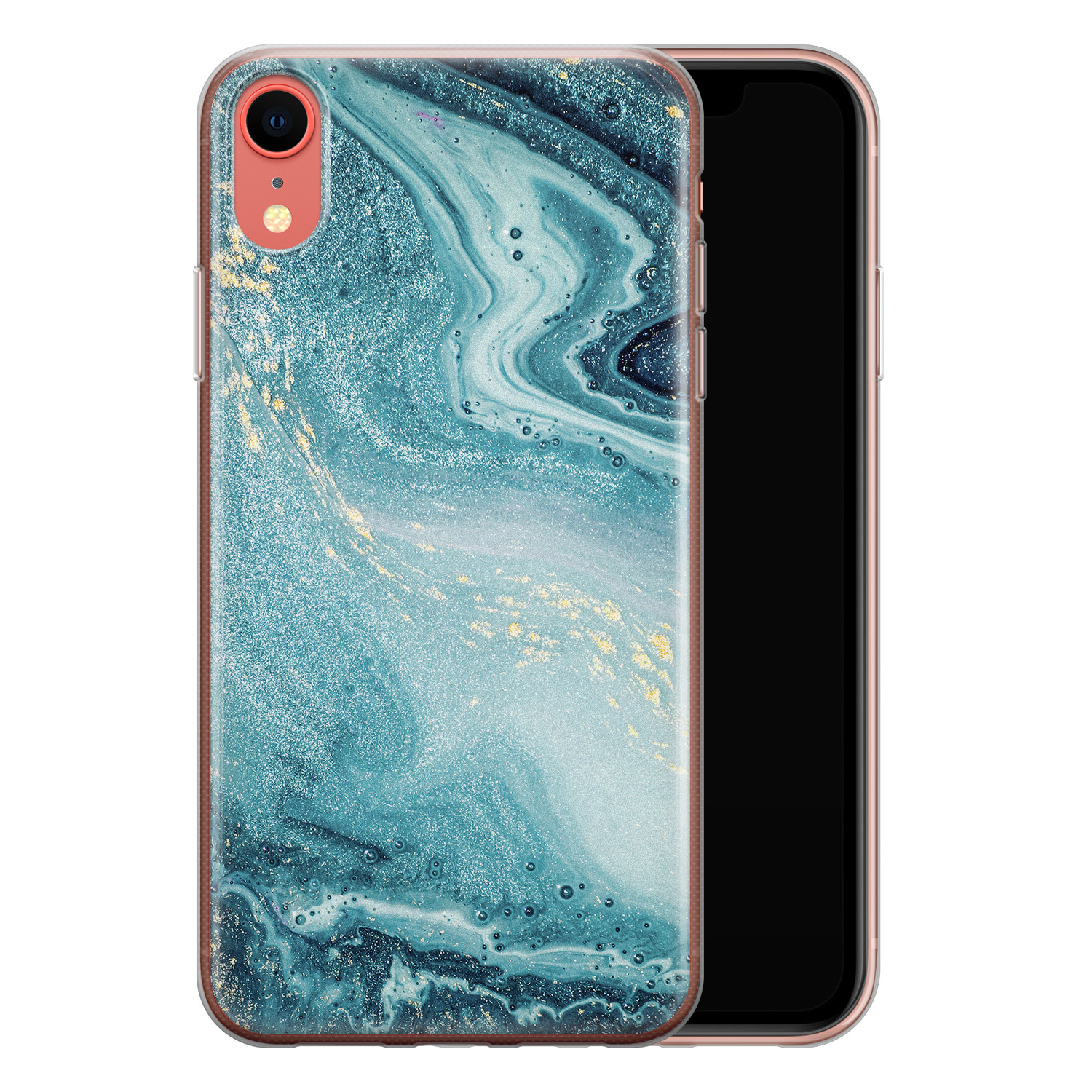 Leuke Telefoonhoesjes iPhone XR siliconen hoesje - Marmer blauw