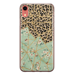 Leuke Telefoonhoesjes iPhone XR siliconen hoesje - Luipaard flower print