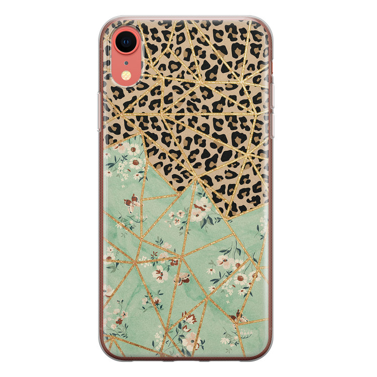 Leuke Telefoonhoesjes iPhone XR siliconen hoesje - Luipaard flower print