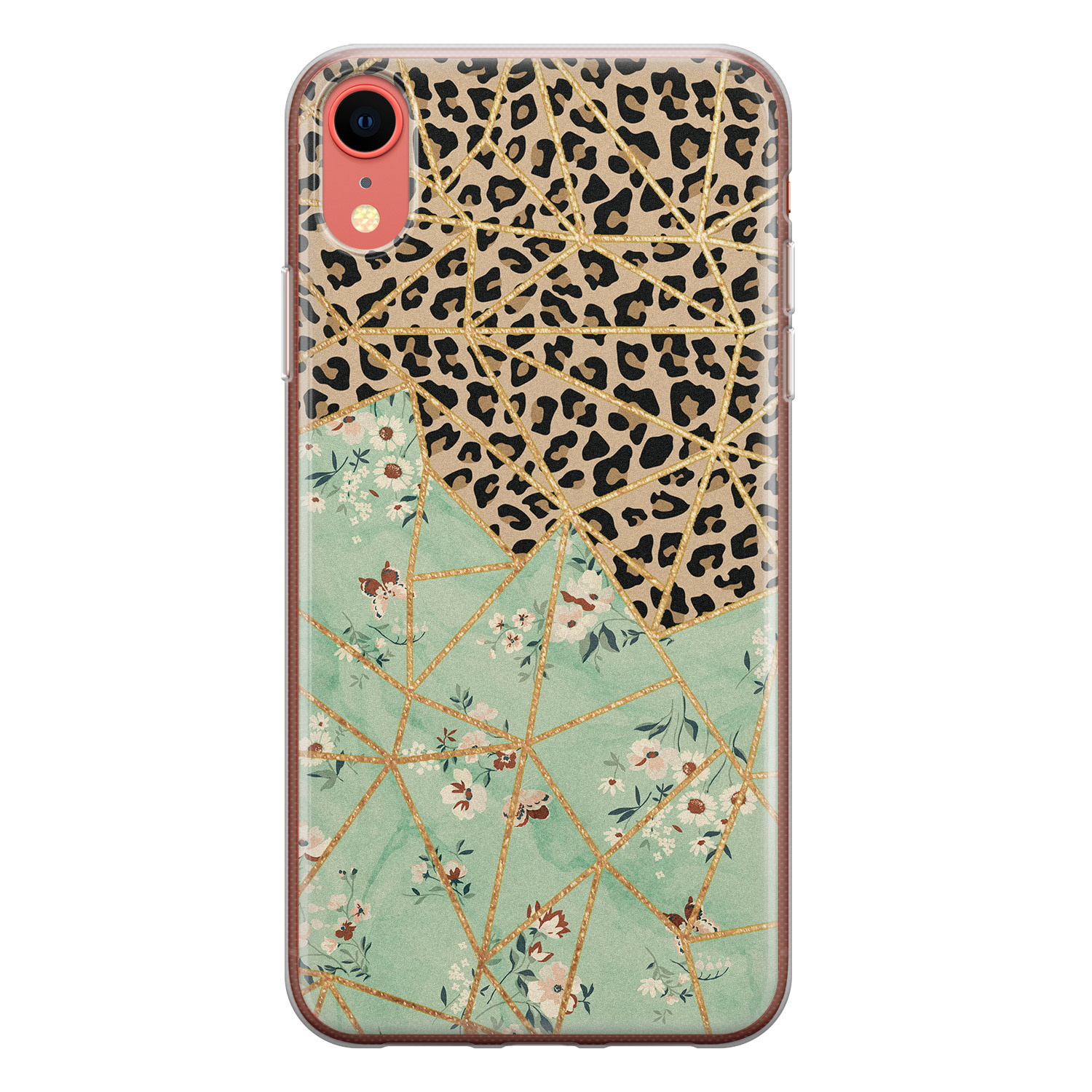 Leuke Telefoonhoesjes iPhone XR siliconen hoesje - Luipaard flower print