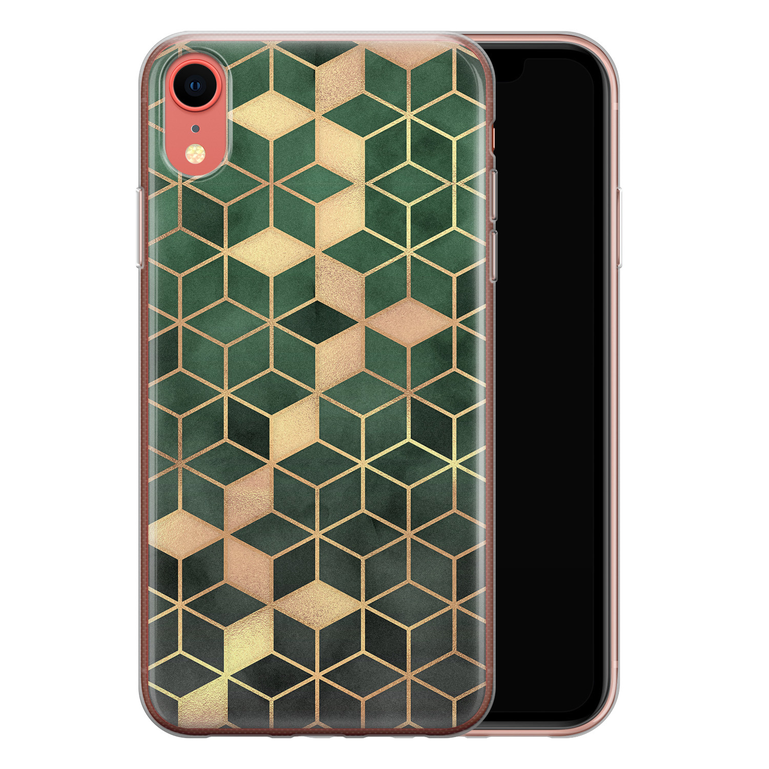 Leuke Telefoonhoesjes iPhone XR siliconen hoesje - Green cubes