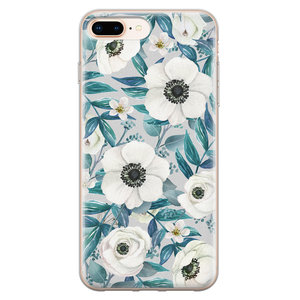 Leuke Telefoonhoesjes iPhone 8 Plus/7 Plus siliconen hoesje - Witte bloemen