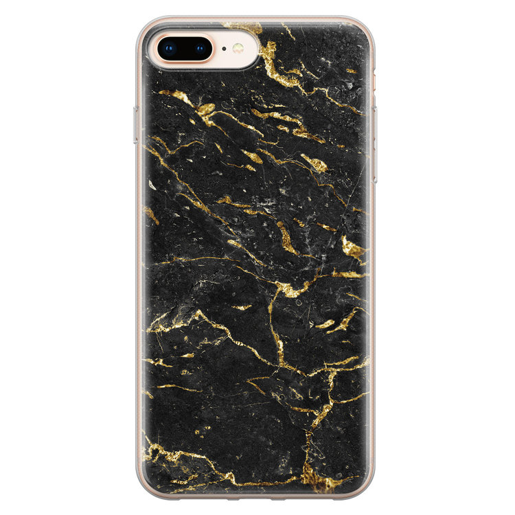 Leuke Telefoonhoesjes iPhone 8 Plus/7 Plus siliconen hoesje - Marmer zwart goud