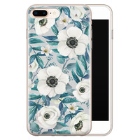 Leuke Telefoonhoesjes iPhone 8 Plus/7 Plus siliconen hoesje - Witte bloemen