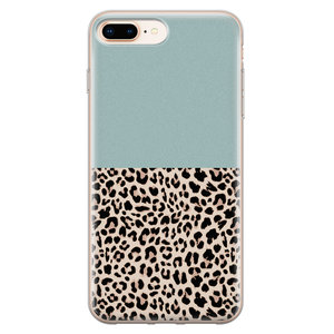 Leuke Telefoonhoesjes iPhone 8 Plus/7 Plus siliconen hoesje - Luipaard mint