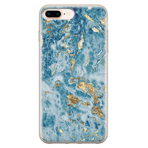 Leuke Telefoonhoesjes iPhone 8 Plus/7 Plus siliconen hoesje - Goud blauw marmer
