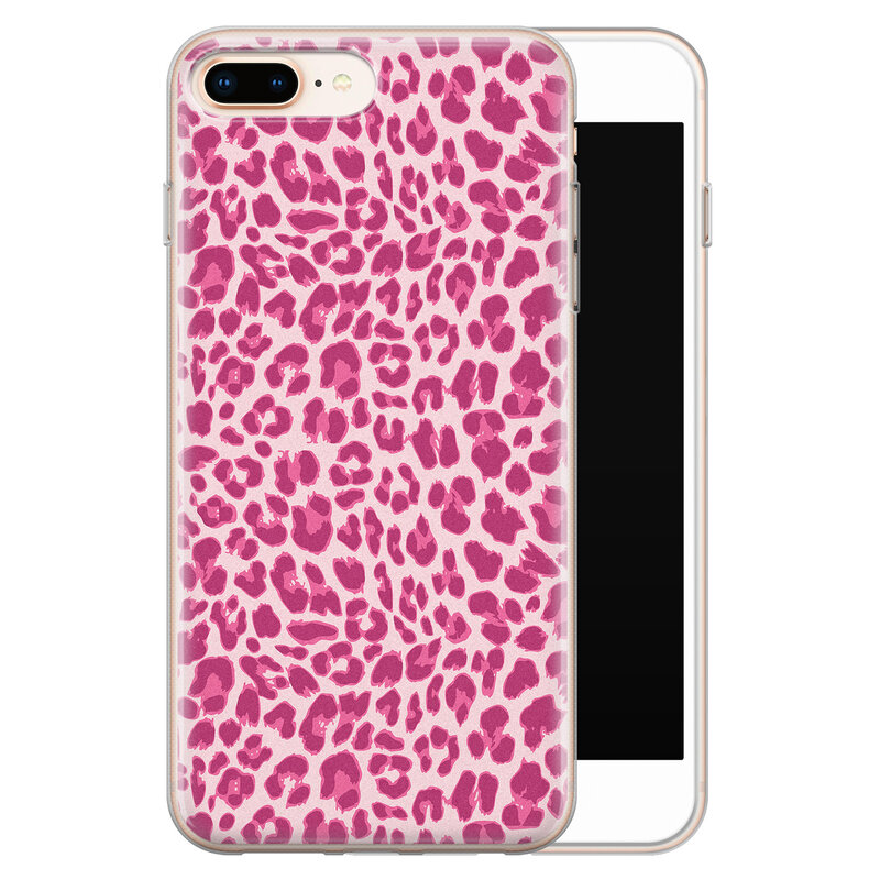 Leuke Telefoonhoesjes iPhone 8 Plus/7 Plus siliconen hoesje - Luipaard roze