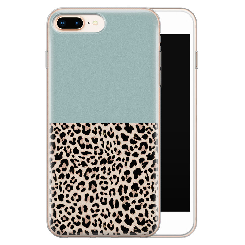 Leuke Telefoonhoesjes iPhone 8 Plus/7 Plus siliconen hoesje - Luipaard mint