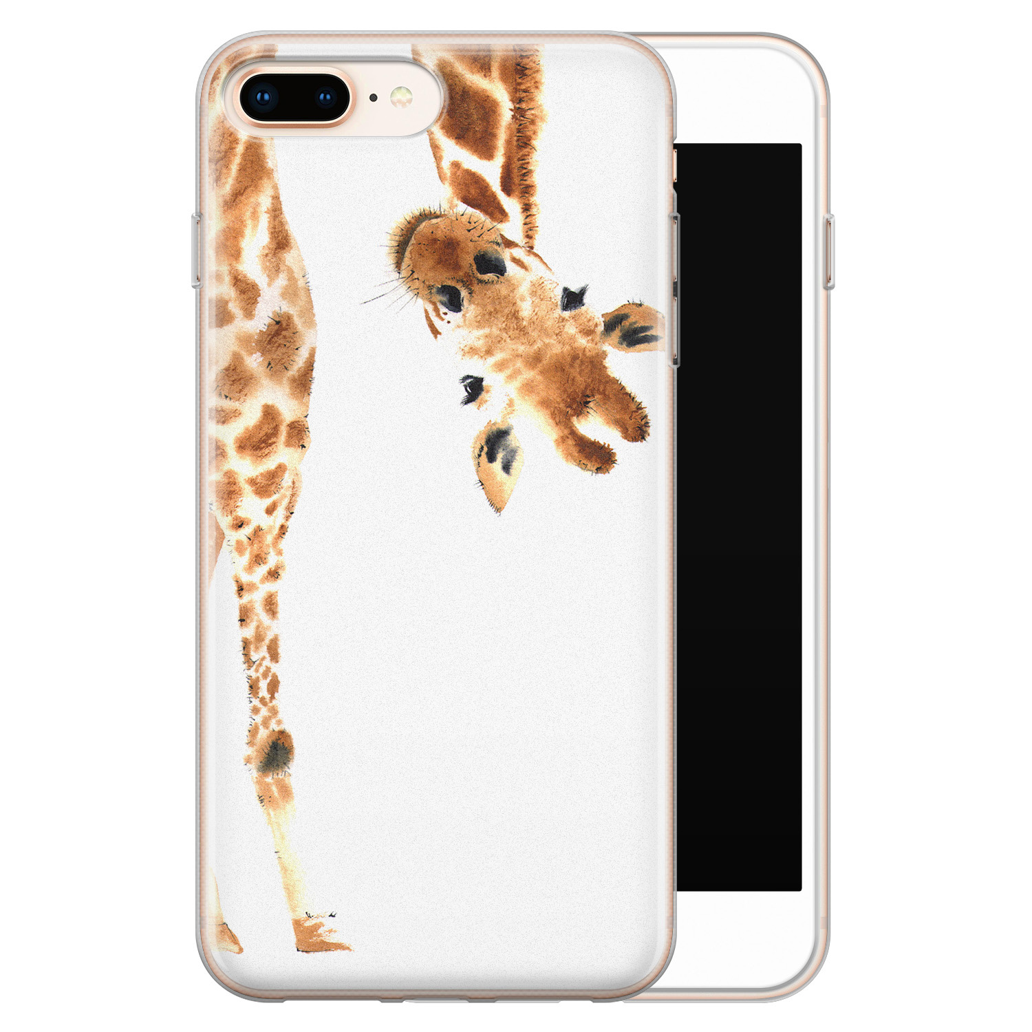 Leuke Telefoonhoesjes iPhone 8 Plus/7 Plus siliconen hoesje - Giraffe peekaboo